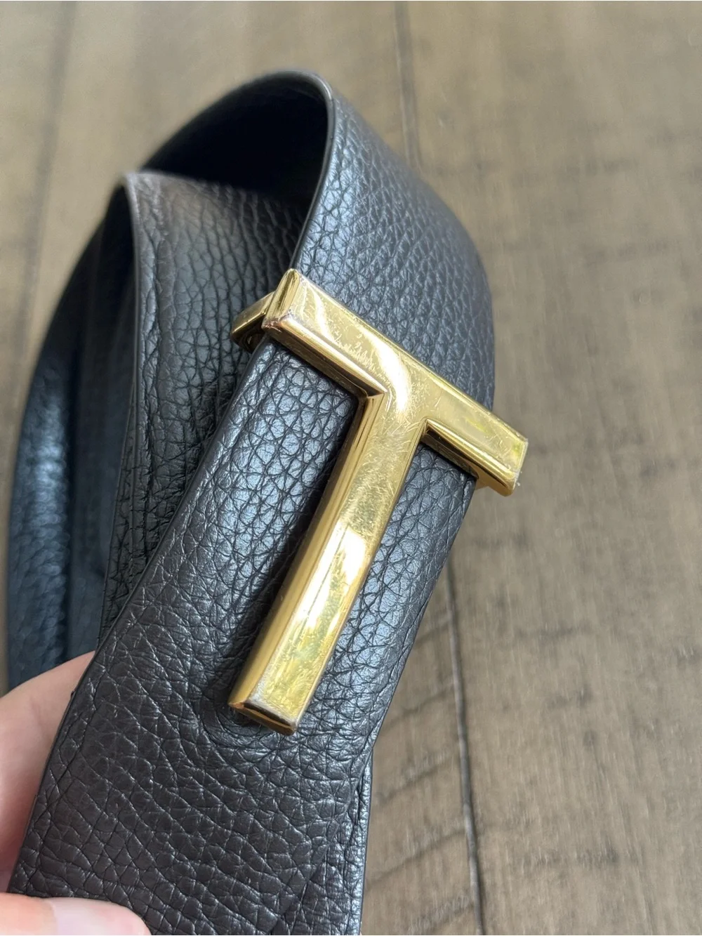 Tom Ford Reversible Leather T-Buckle Logo Black Brown Belt, Size 95
